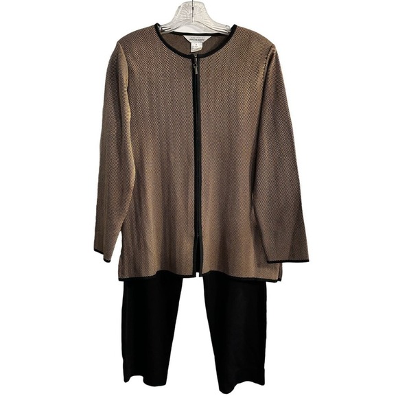 Exclusively Misook Knit Full Zip Cardigan and Tapered Pant Set Brown Black SM - Picture 1 of 10